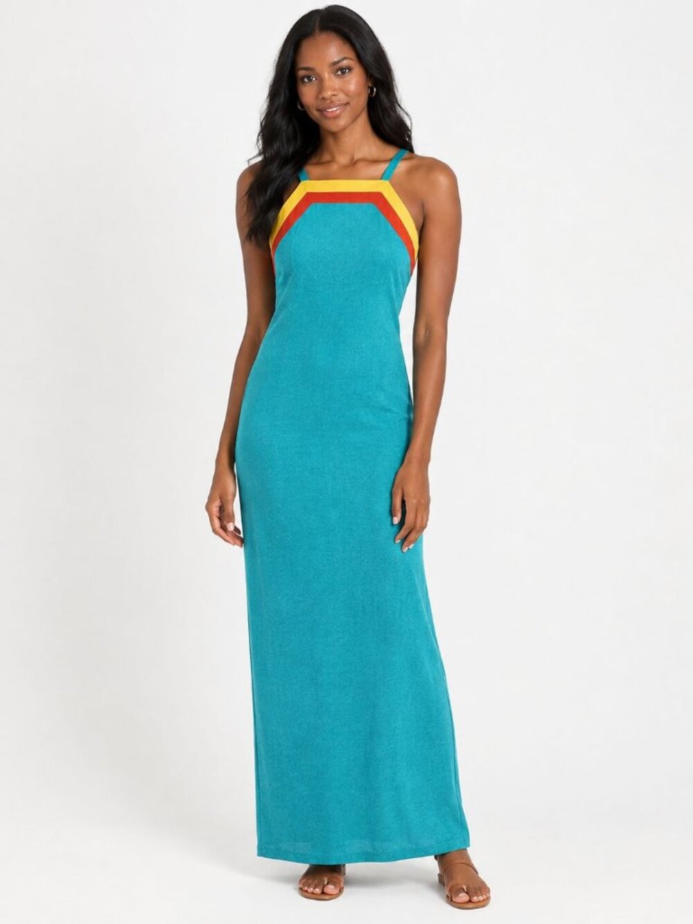 Ann Tobias color block Lined Linen maxi dress